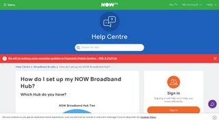 Select the NOW Broadband Hub you need to set up - NOW TV - Help
