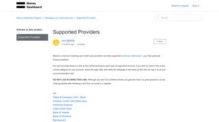 Supported Providers – Money Dashboard Support
