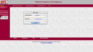 NPC Login screen - National Payphone Clearinghouse