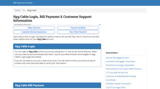 Npg Cable Login, Bill Payment & Customer ... - Bill Payment Online