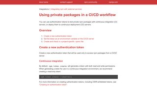 Using private packages in a CI/CD workflow | npm Documentation