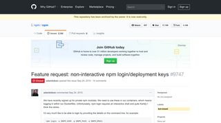 Feature request: non-interactive npm login/deployment keys · Issue ...