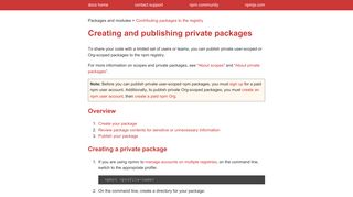 Creating and publishing private packages | npm Documentation