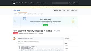 Auth user with registry specified in .npmrc? · Issue #1300 · npm/npm ...