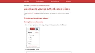 Creating and viewing authentication tokens | npm Documentation