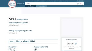 NPO Medical Definition | Merriam-Webster Medical Dictionary