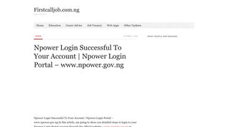 Npower Login Successful To Your Account | Npower Login Portal ...