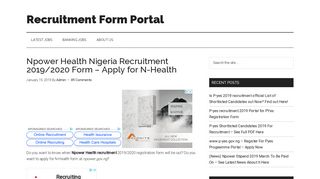Npower Health Nigeria Recruitment 2019/2020 Form - Apply for N ...