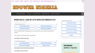 Npower Health | Login, PDF List of Shortlisted candidates 2018 ...