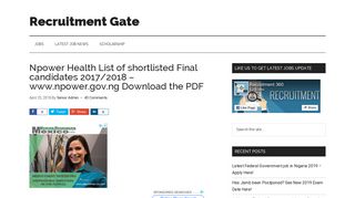 Npower Health List of shortlisted Final candidates 2017/2018 – www ...