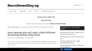 npvn.npower.gov.ng Login, check NPower Screening Result 2019 ...