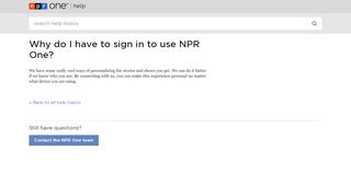 NPR One | Why do I have to sign in to use NPR One? - NPR | Help