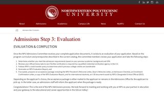 Admissions Step 3: Evaluation | Northwestern Polytechnic University