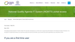National Quality Agenda IT System (NQAITS) portal access ...