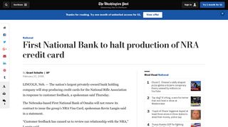 First National Bank to halt production of NRA credit card - The ...