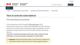 How to activate subscriptions - National Research ... - CNRC-NRC