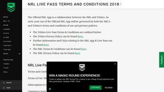 NRL Live Pass Terms and Conditions 2018 - NRL