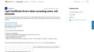 I get Certificate Errors when accessing some .mil accounts ...