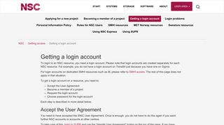 Getting a login account - NSC