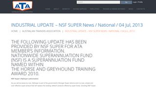 INDUSTRIAL UPDATE – NSF SUPER News / National / 04 Jul, 2013