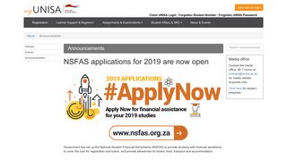 NSFAS applications for 2019 are now open - Unisa