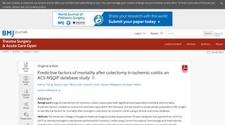 Predictive factors of mortality after colectomy in ischemic colitis: an ...