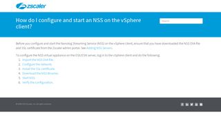 How do I configure and start an NSS on the vSphere client? | Zscaler