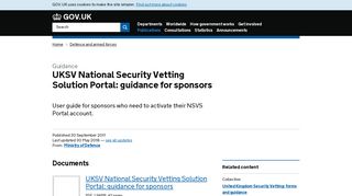 UKSV National Security Vetting Solution Portal: guidance for sponsors ...