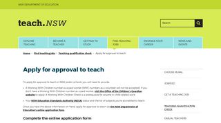 Apply for approval to teach | Teach NSW