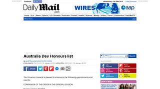 Australia Day Honours list | Daily Mail Online