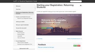 Starting your Registration: Returning Students - myNTI v2 ... - NTI Portal