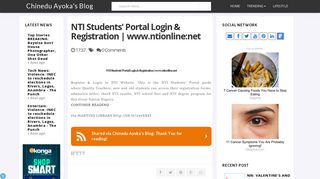 NTI Students' Portal Login & Registration | www.ntionline:net