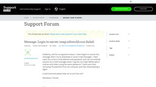 Message: Login to server imap.ntlworld.com failed. | Thunderbird ...
