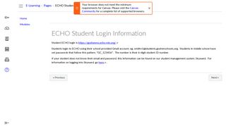 ECHO Student Login Information: E-Learning Tech Help - Dashboard