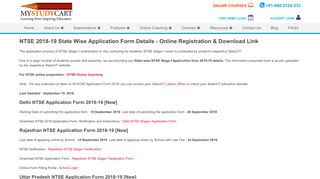 NTSE 2018-19 State Wise Application Form Online Registration