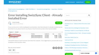 Error Installing SwizzSync Client - Already Installed Error – Ticket ...