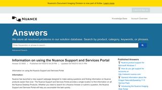 Information on using the Nuance Support and Services Portal - 1