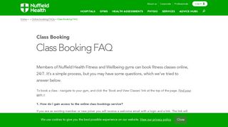 Class booking FAQ | Nuffield Health