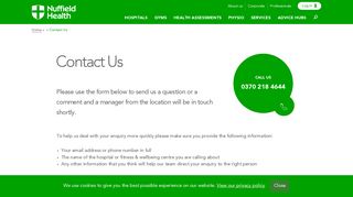 Contact Us | Nuffield Health