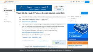 Visual Studio : NuGet Package Source requires credentials - Stack ...