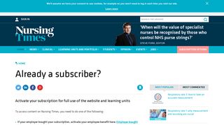 Already a subscriber? | Unknown | Nursing Times