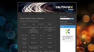 Nutanix Pedia: Nutanix Default Cluster Credentials