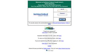 Welcome to NuVision Federal Credit Union's Online Banking