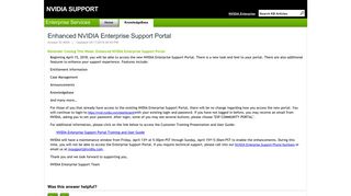 Enhanced NVIDIA Enterprise Support Portal - Support Home Page