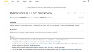 Student unable to log in to MAP Reading Fluency | NWEA Connection