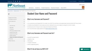 Student User Name and Password - Northeast Wisconsin Technical ...