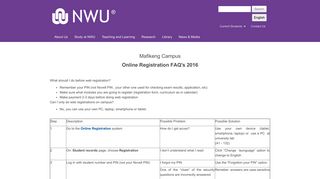web registration FAQ | NWU | North-West University