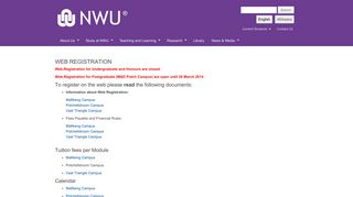 NWU, Student Administrative systems : Registration on web