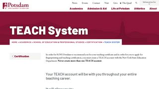 TEACH System | SUNY Potsdam