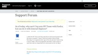 As of today, why can't I log onto NY Times with Firefox, but can do it ...